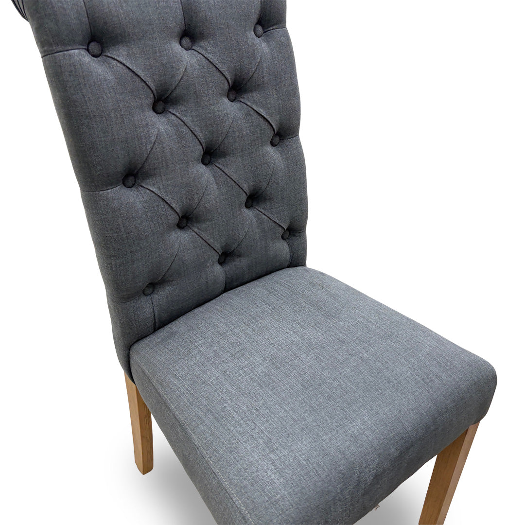 'Hamilton' Charcoal Fabric Roll Back Button Back Dining Chairs - Set of 2