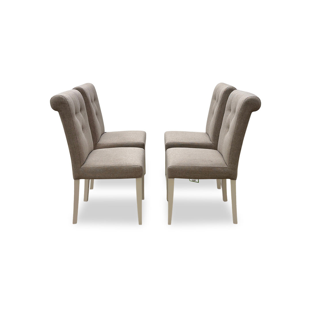 'Annecy' Soft Grey Paint Upholstered Fabric Roll Back Dining Chairs - Set of 4