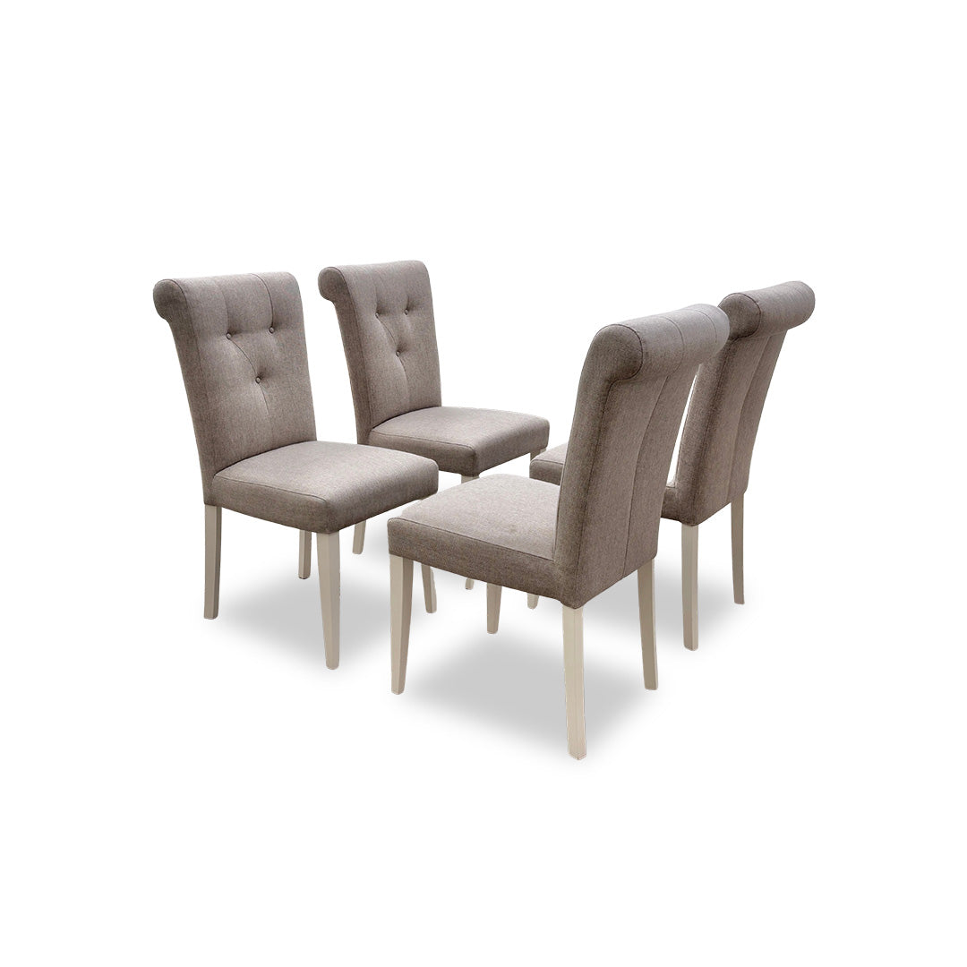 'Annecy' Soft Grey Paint Upholstered Fabric Roll Back Dining Chairs - Set of 4