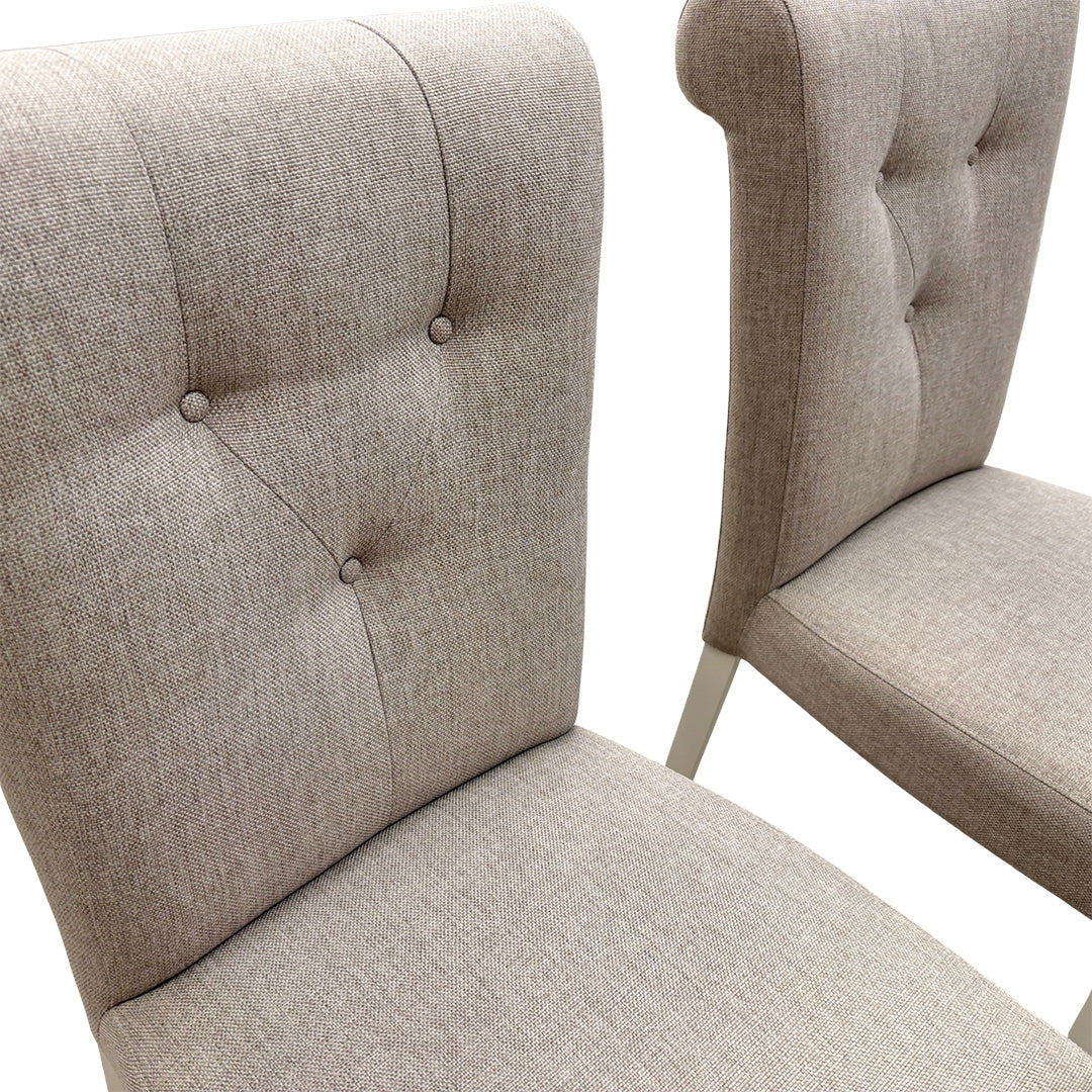 'Annecy' Soft Grey Paint Upholstered Fabric Roll Back Dining Chairs - Set of 4