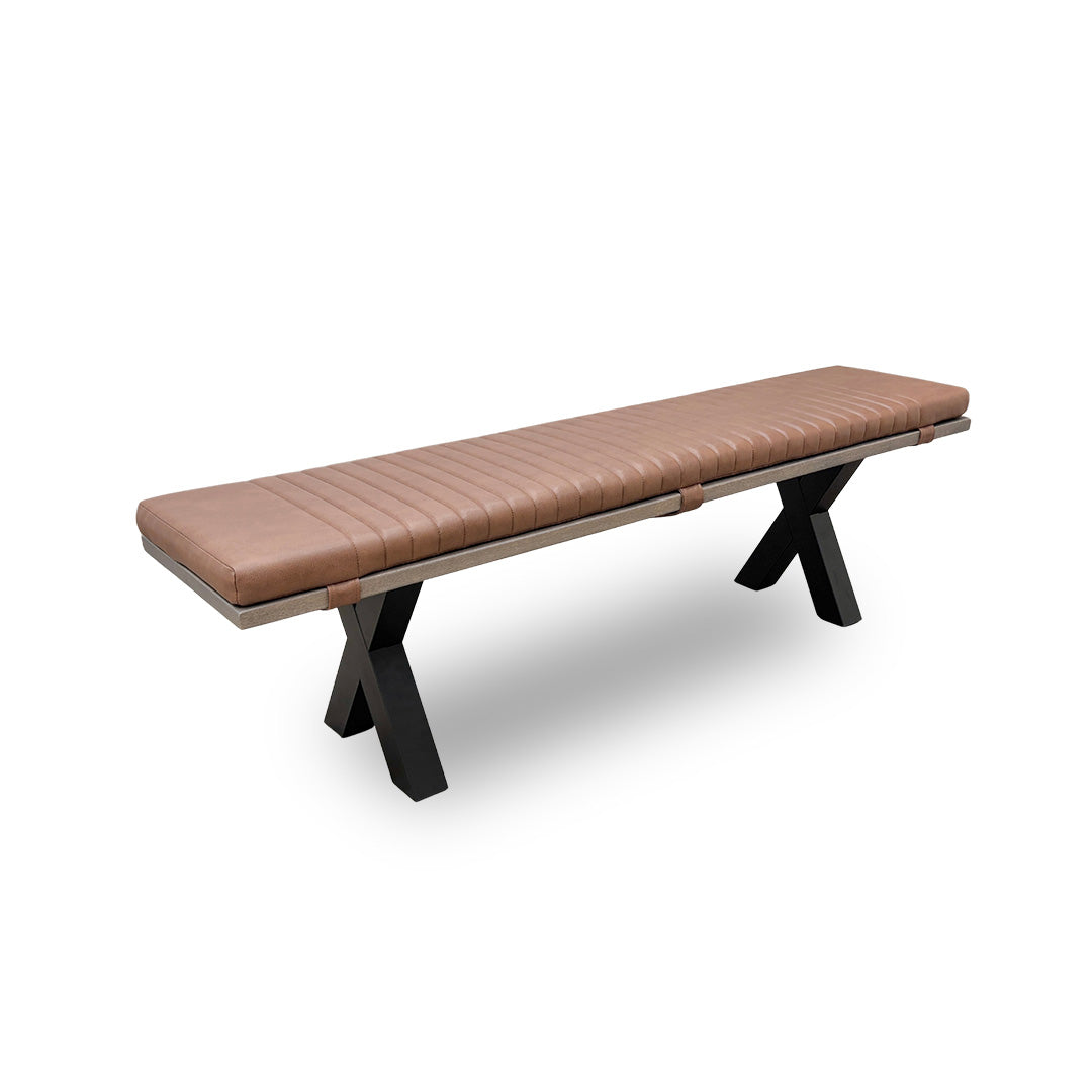 Bodahl 'Loki' 08 Vintage Grey Solid Oak 180cm Dining Bench with Cognac 180cm Bench Pad