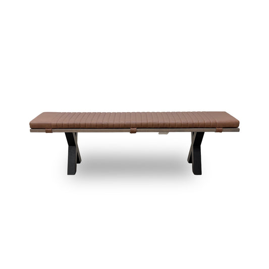 Bodahl 'Loki' 08 Vintage Grey Solid Oak 180cm Dining Bench with Cognac 180cm Bench Pad