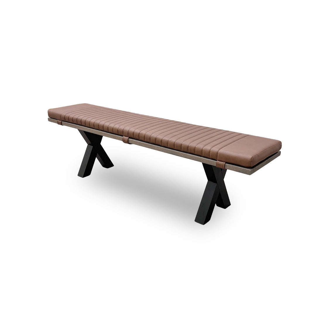 Bodahl 'Loki' 08 Vintage Grey Solid Oak 180cm Dining Bench with Cognac 180cm Bench Pad