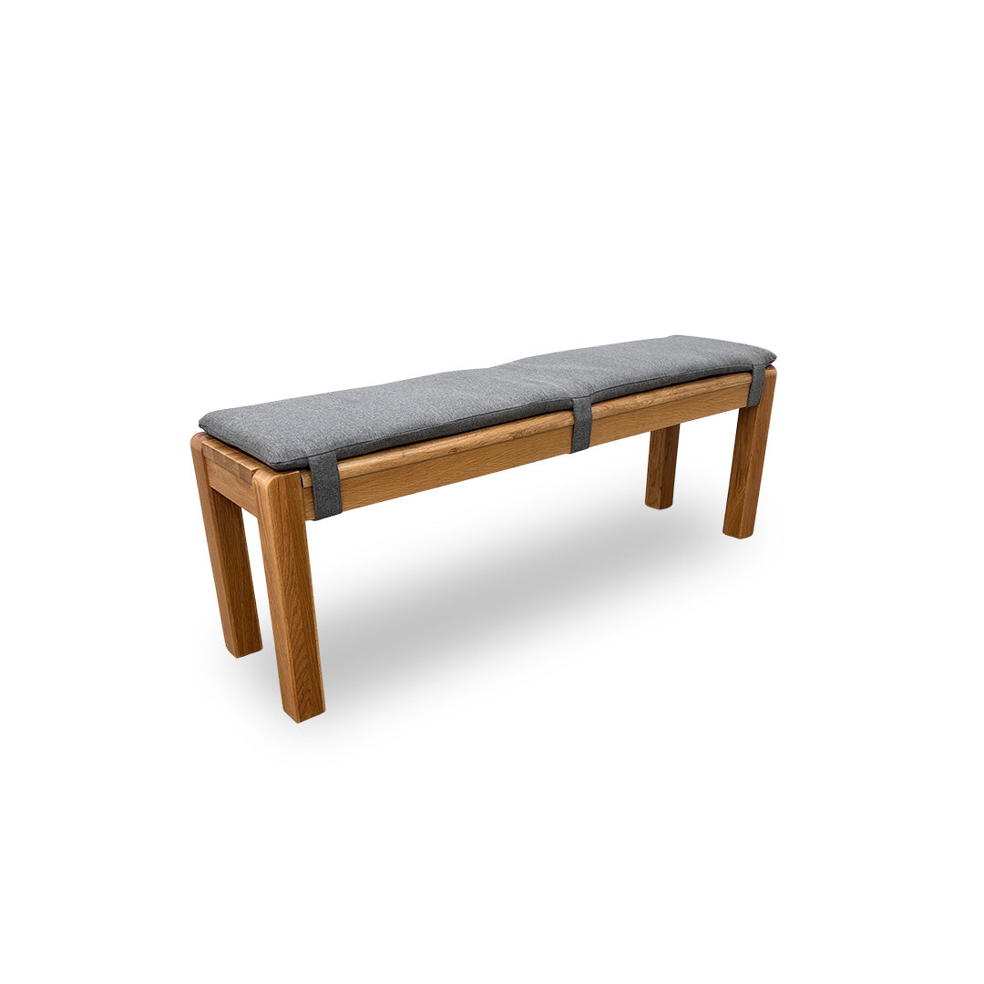 'Bakerloo' Solid Oak Large Wooden Bench with Grey Bench Pad