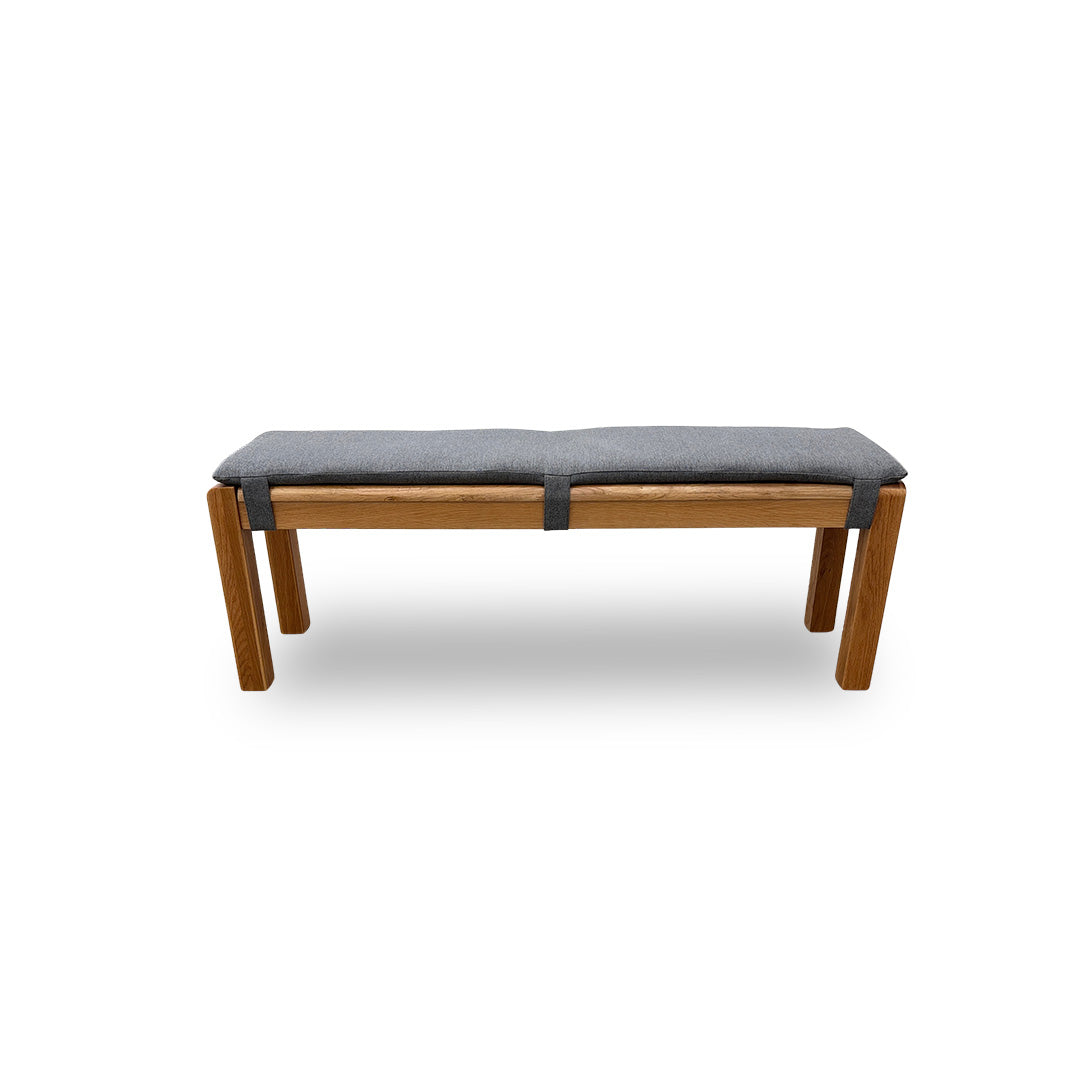 'Bakerloo' Solid Oak Large Wooden Bench with Grey Bench Pad