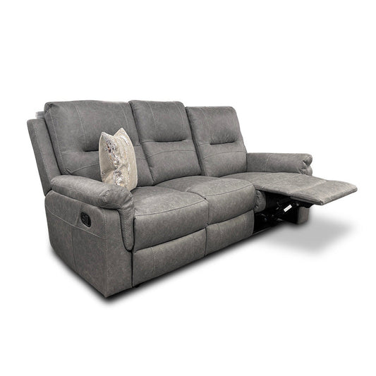 Full view of Thornbrook 'Ranger' 3-seater manual recliner sofa upholstered in durable grey endurance fabric.