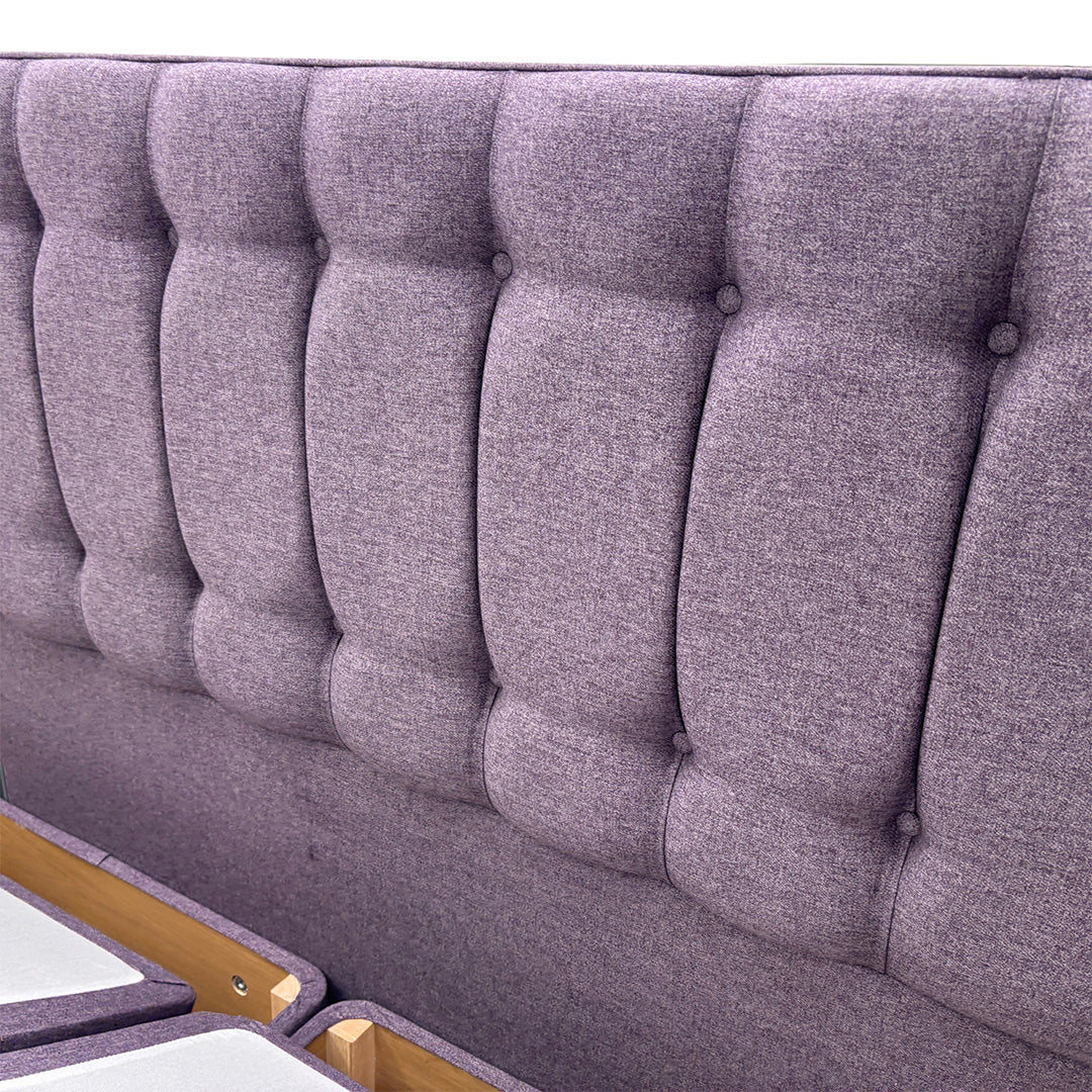 'Lillian' Lilac Fabric Double Ottoman End Lift Bed Base with Floor Standing Headboard - King