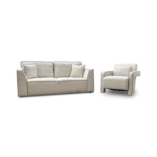 'Russo' Lustre Weave Contrast Piping Natural Mix 3 Seater Sofa + Accent Chair