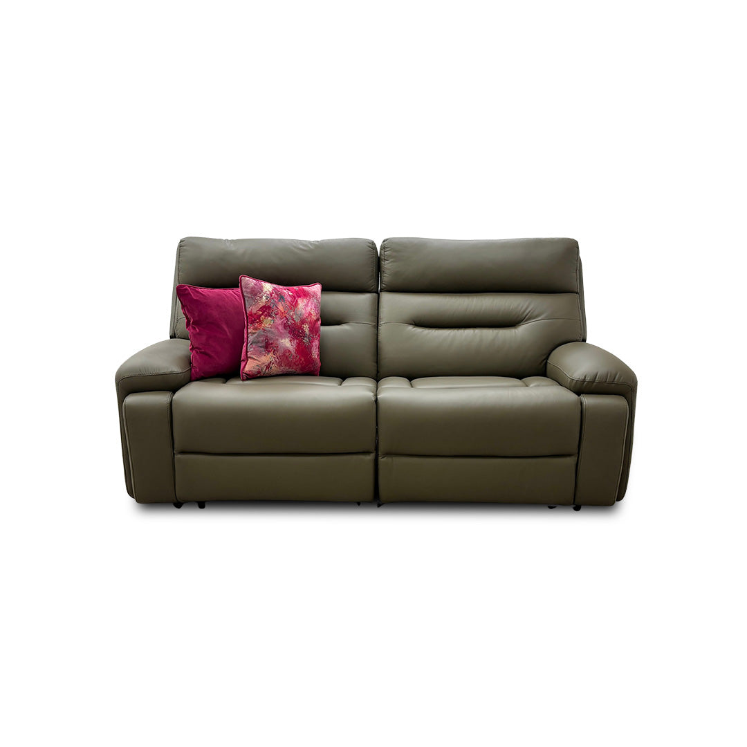 'Cinemax' La-4829 Natural Olive Leather 3 Seater Power Recliner Sofa with Power Headrests