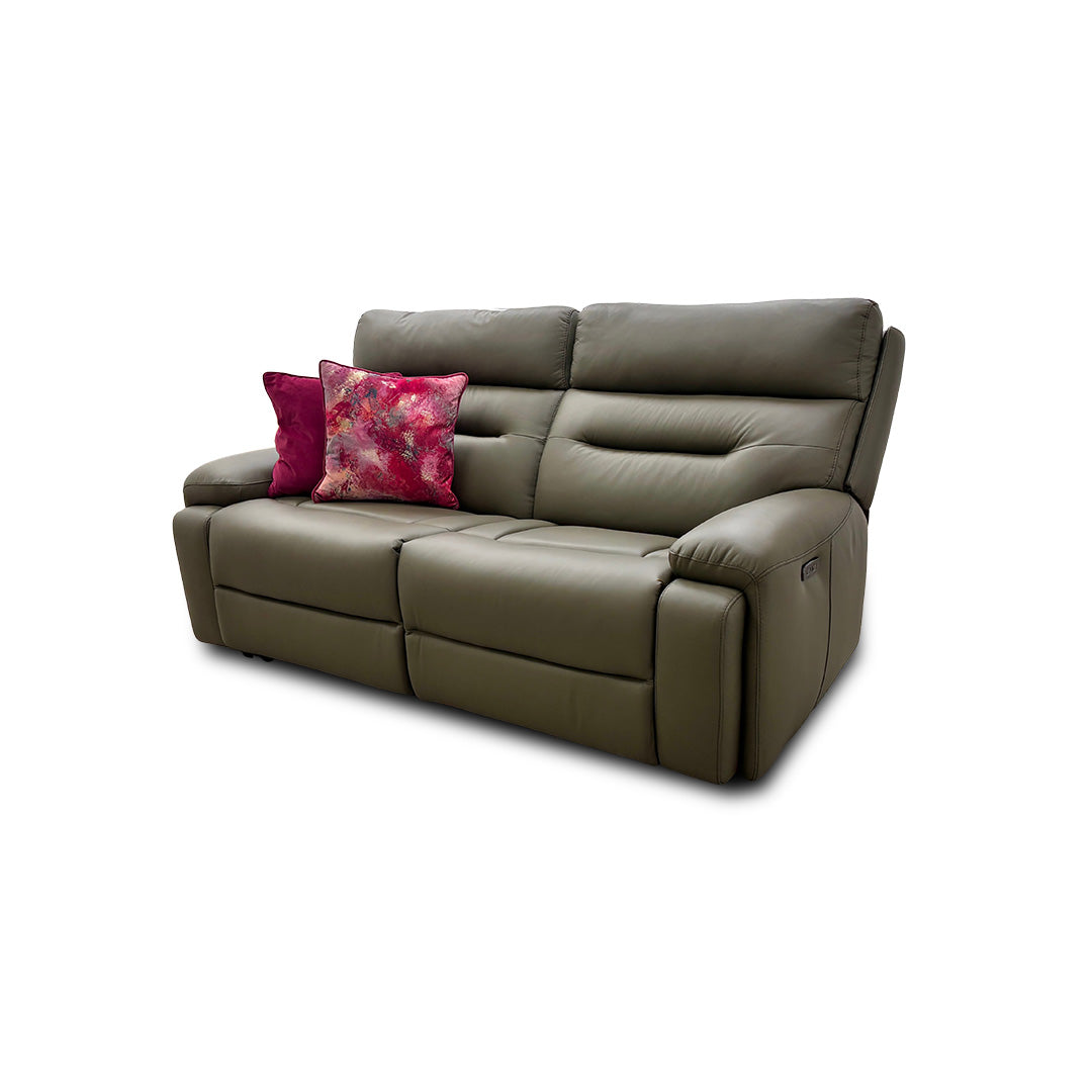 'Cinemax' La-4829 Natural Olive Leather 3 Seater Power Recliner Sofa with Power Headrests