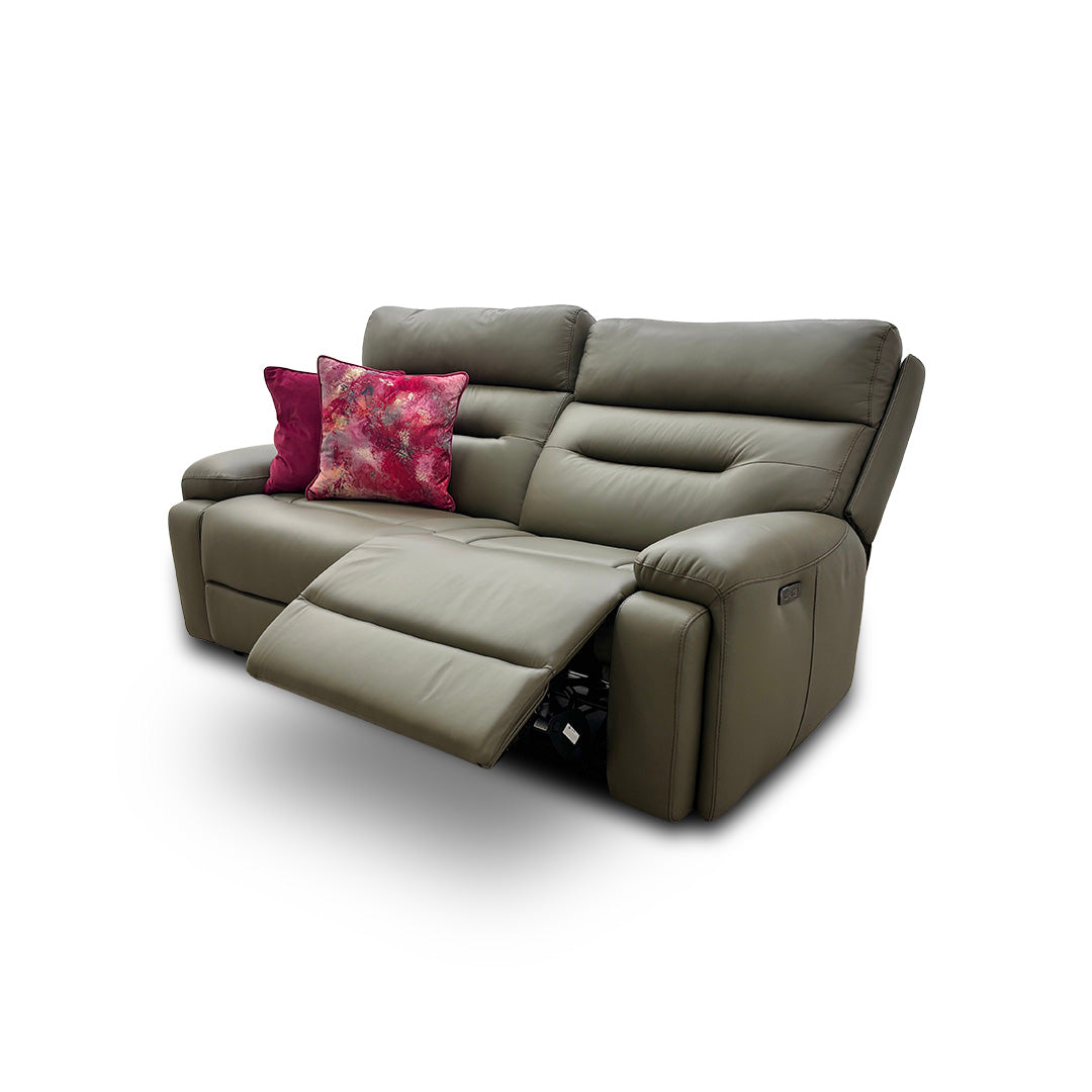'Cinemax' La-4829 Natural Olive Leather 3 Seater Power Recliner Sofa with Power Headrests