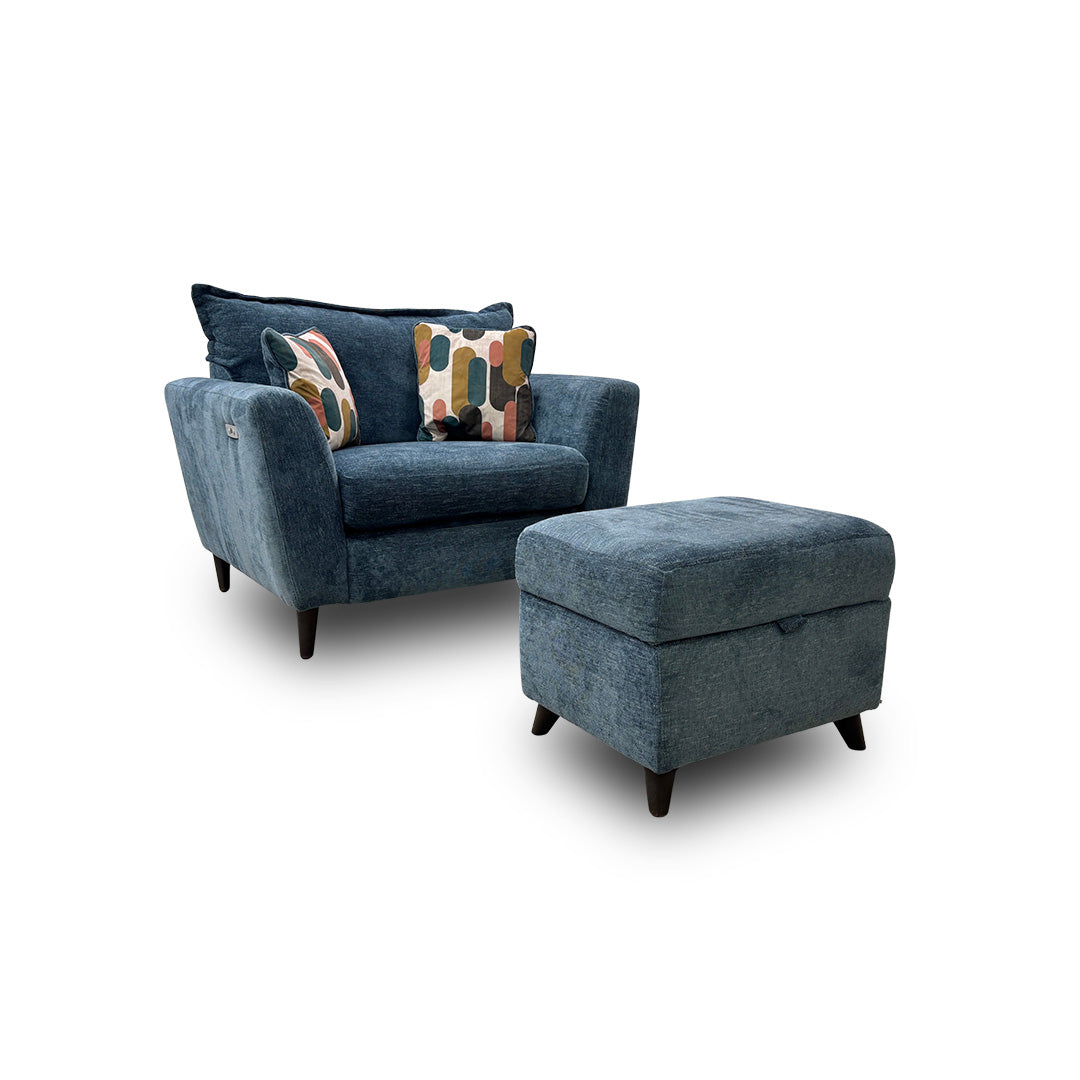 'Sofia' Marlon Atlantic Wf Fabric Power Recliner Snuggler Chair + Storage Footstool