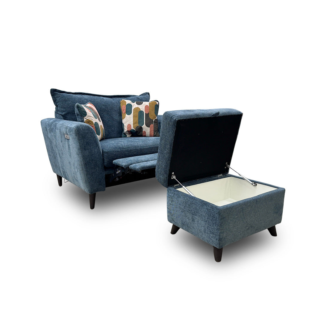 'Sofia' Marlon Atlantic Wf Fabric Power Recliner Snuggler Chair + Storage Footstool