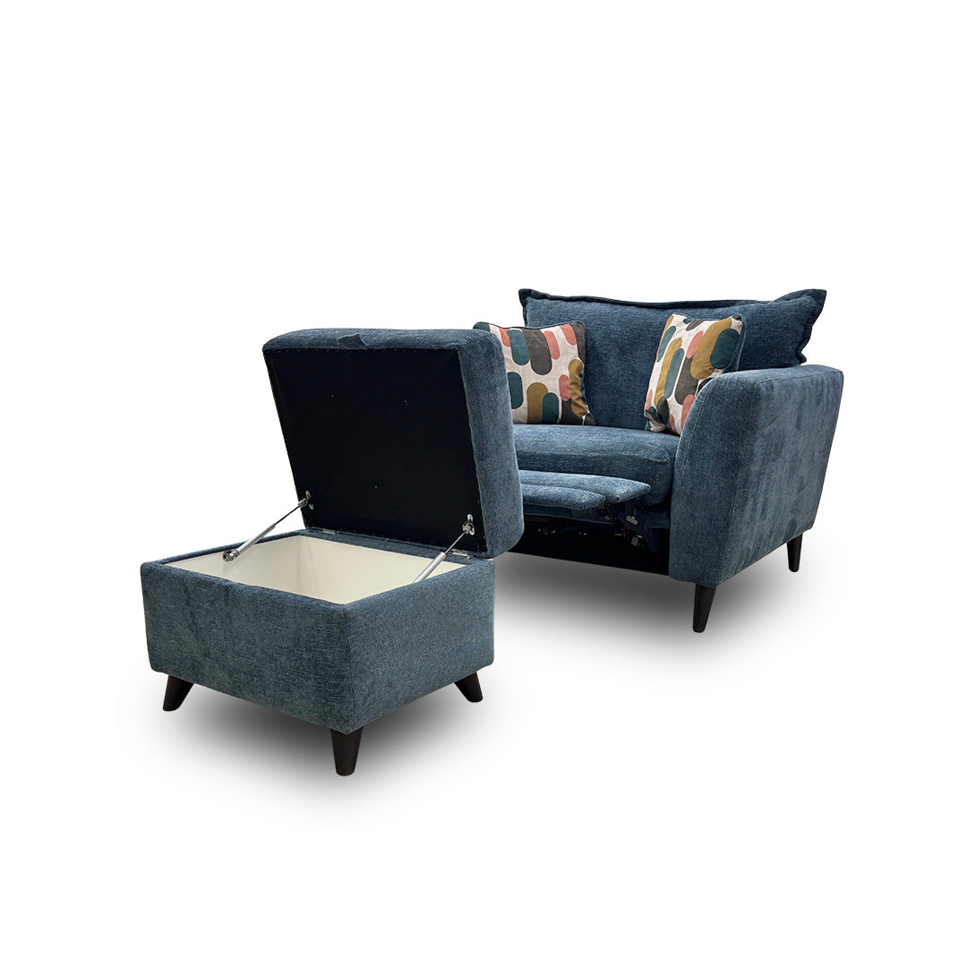 'Sofia' Marlon Atlantic Wf Fabric Power Recliner Snuggler Chair + Storage Footstool