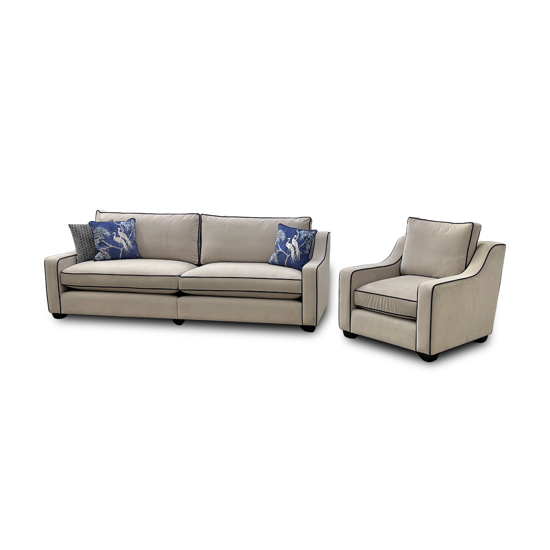'Celine' Plush Platinum Eb Cp Velvet 4 Seater Split Sofa + Armchair Set