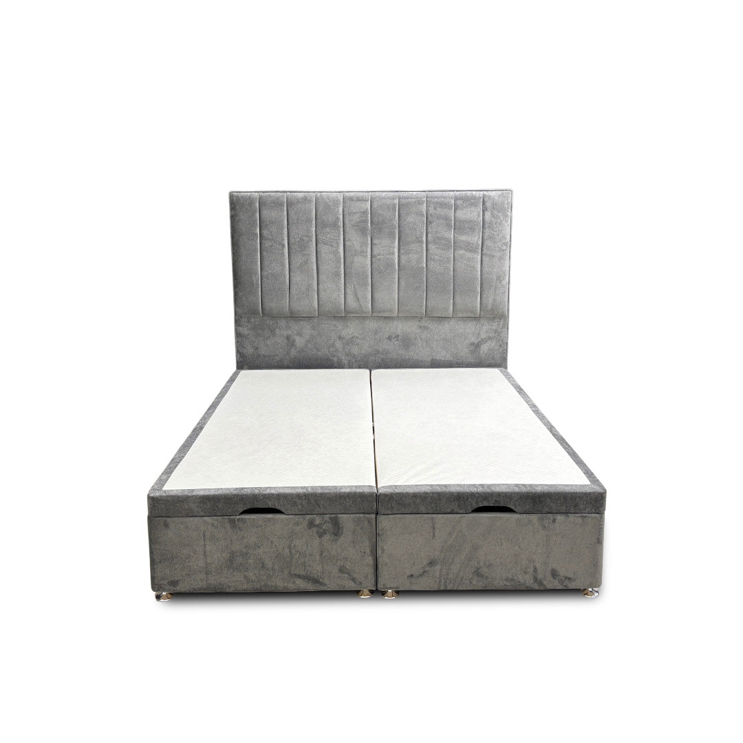 'Pluto' Milan Thunder Floor Standing Headboard + Double Ottoman End Lift Base - King