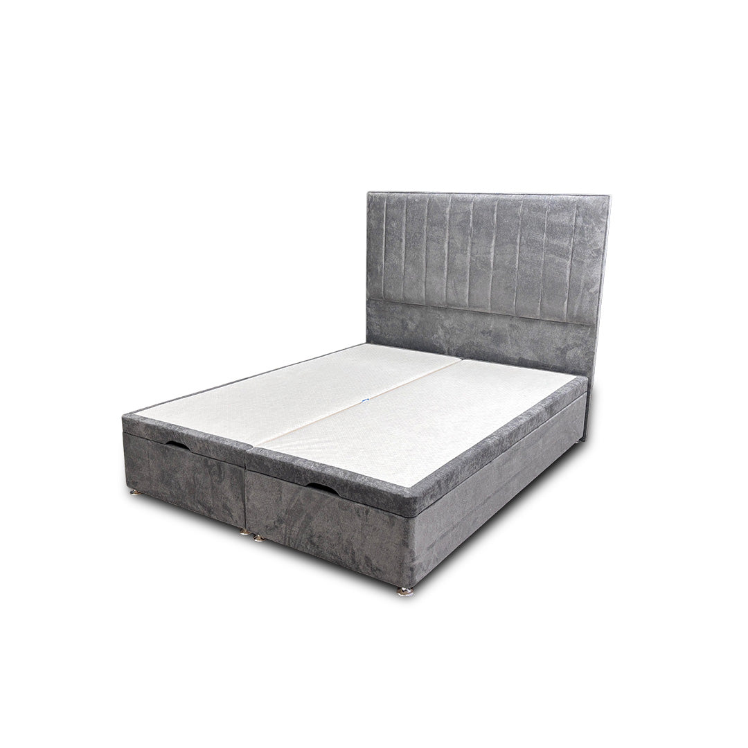 'Pluto' Milan Thunder Floor Standing Headboard + Double Ottoman End Lift Base - King