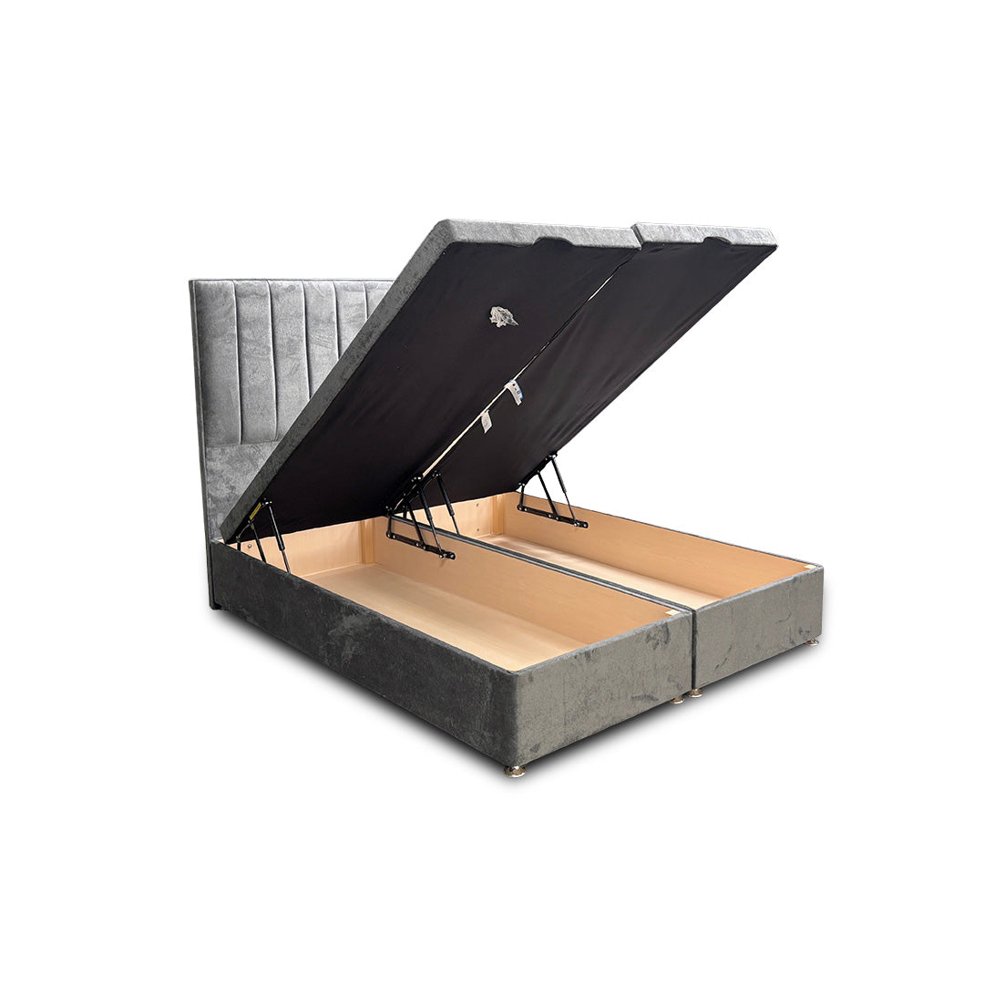 'Pluto' Milan Thunder Floor Standing Headboard + Double Ottoman End Lift Base - King
