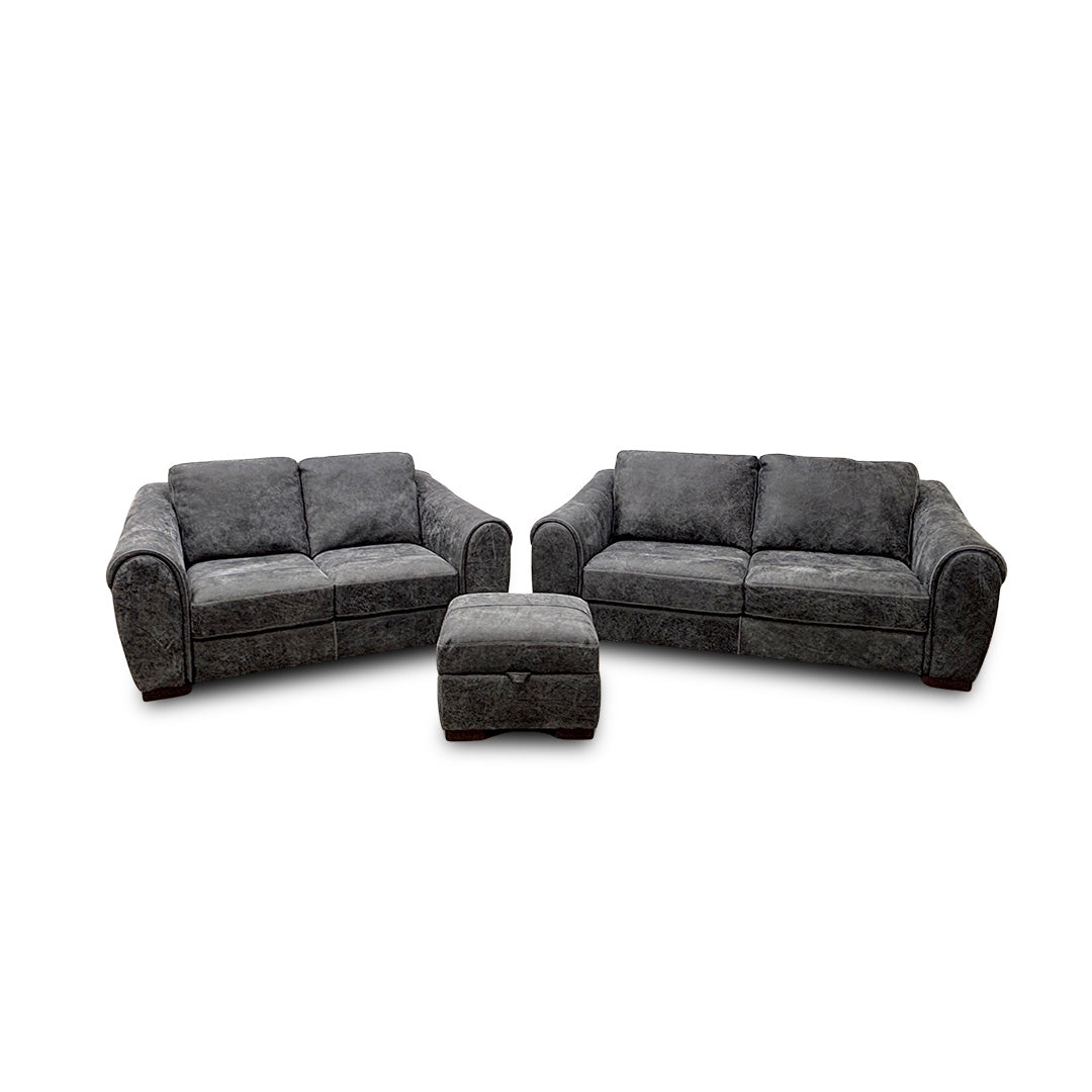 'Galleria' Utah Grey Leather 3 + 2 Sofa Set with Storage Footstool