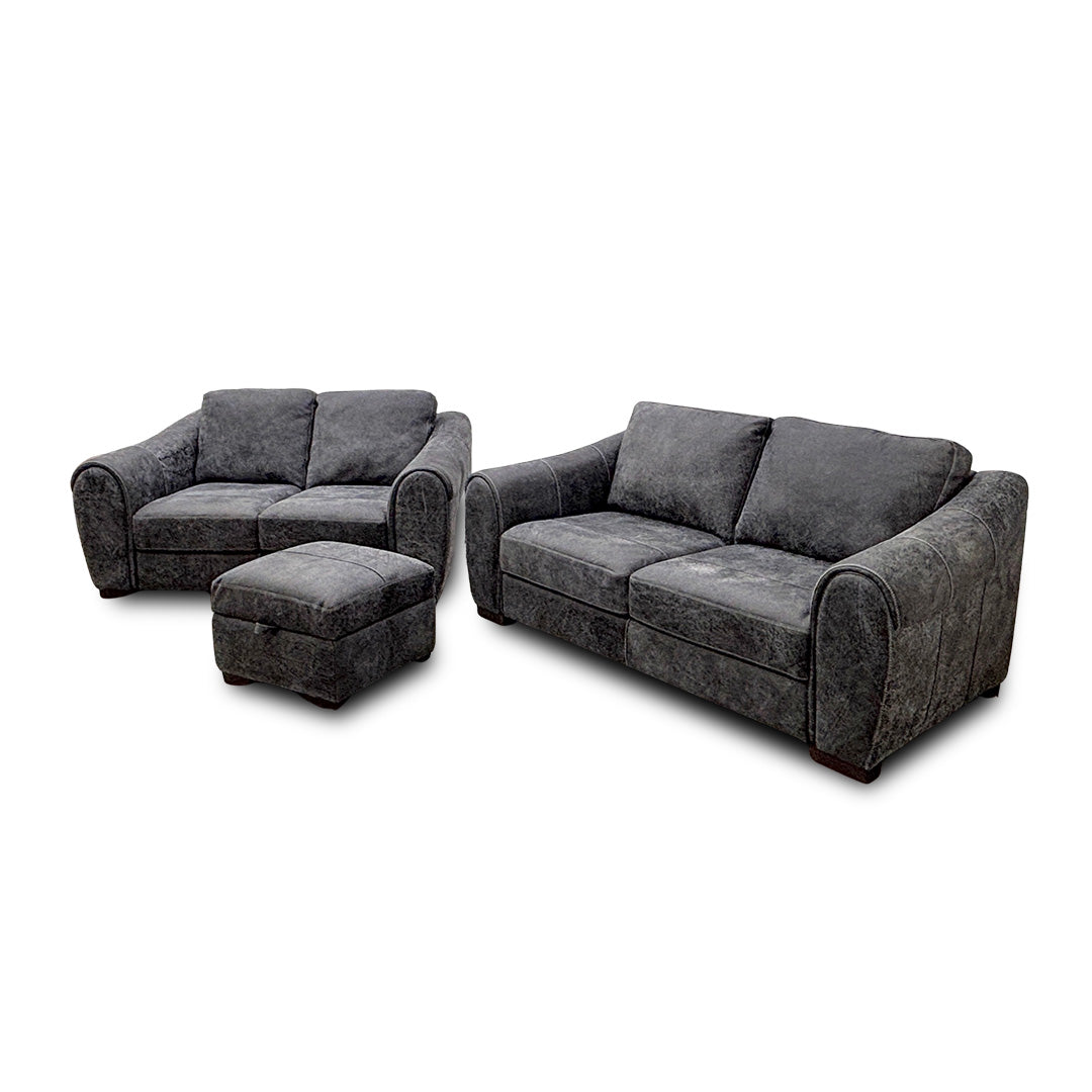 'Galleria' Utah Grey Leather 3 + 2 Sofa Set with Storage Footstool