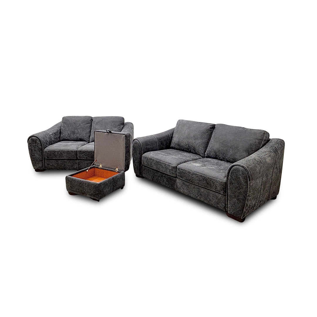 'Galleria' Utah Grey Leather 3 + 2 Sofa Set with Storage Footstool