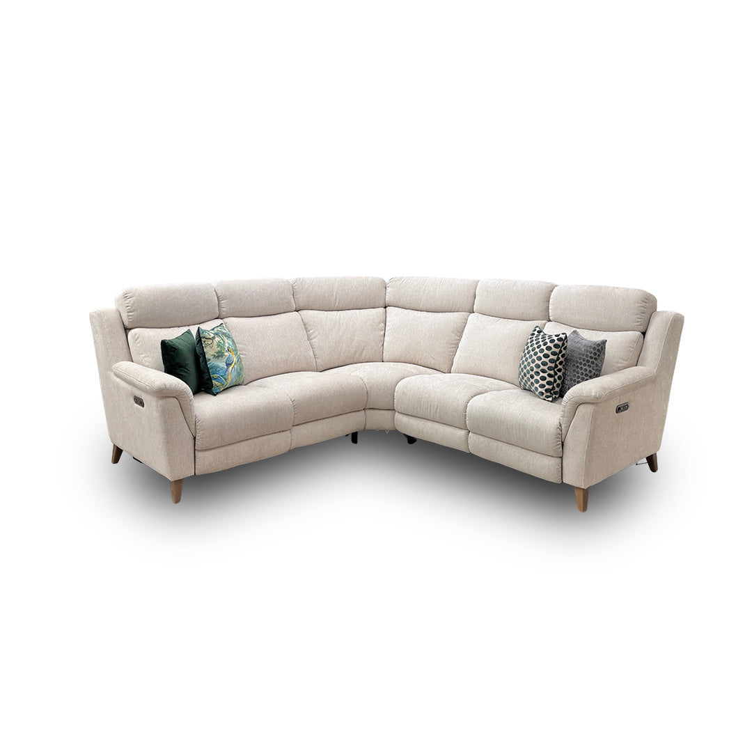 'Sienna' Light Grey Fabric Power Recliner Corner Sofa with Power Headrests
