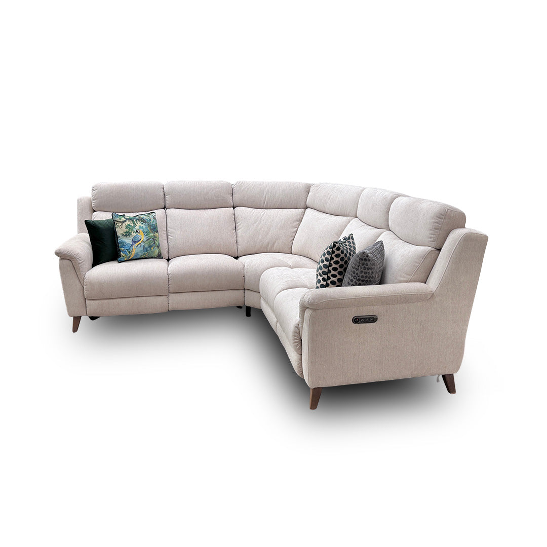 'Sienna' Light Grey Fabric Power Recliner Corner Sofa with Power Headrests