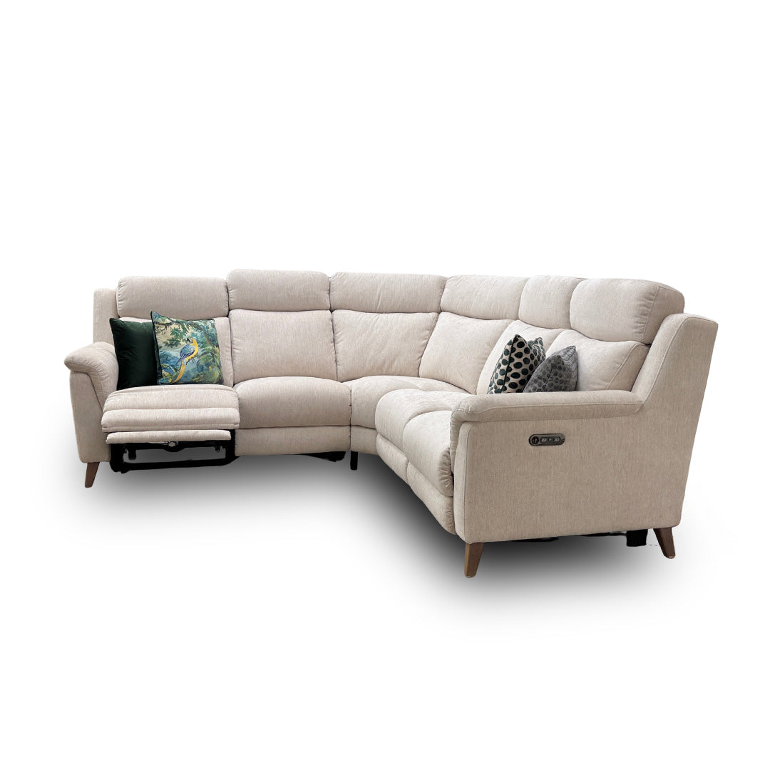 'Sienna' Light Grey Fabric Power Recliner Corner Sofa with Power Headrests