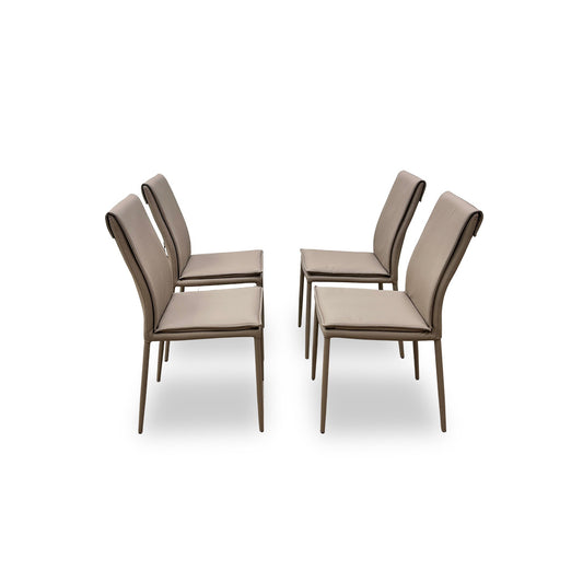 ‘Pierre Talia’ Taupe Leather Dining Chairs - Set of 4