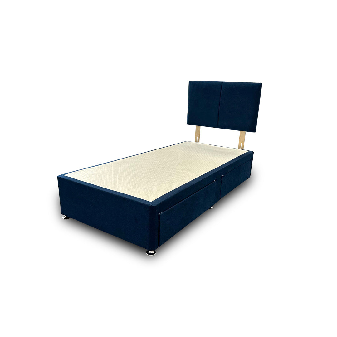 'Bella' Navy Velvet Divan Base + Headboard with 2 Drawers - Single