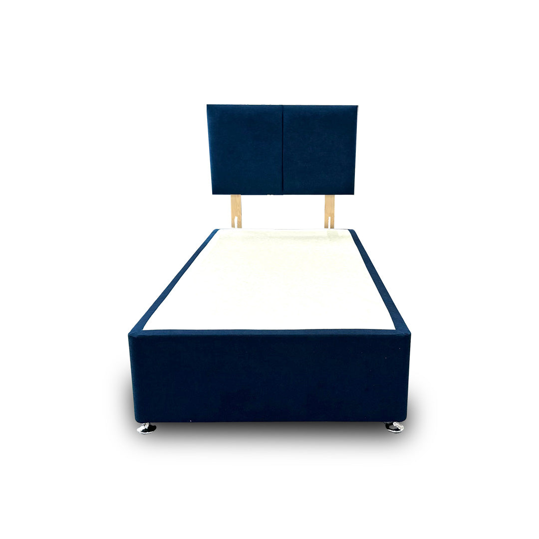 'Bella' Navy Velvet Divan Base + Headboard with 2 Drawers - Single