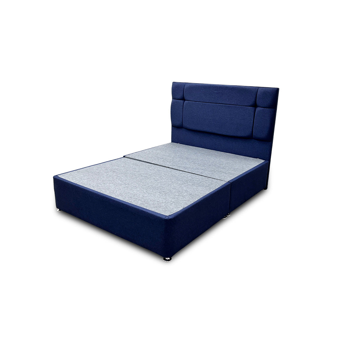 ‘Pavia’ Sapphire Fabric Divan Bed Base + Floor Standing Headboard - King