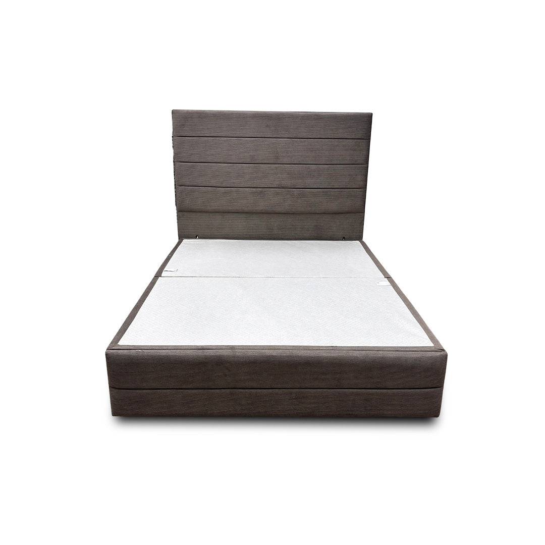 'Trio’ Khaki Fabric 2 Draw Divan Bed Base + Floor Standing Headboard - King