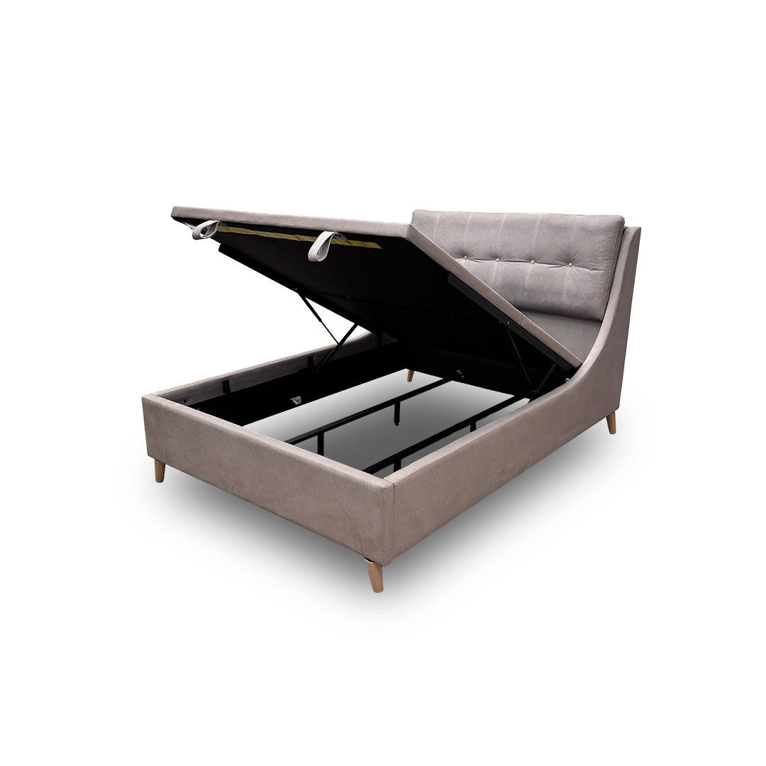 ‘Javier’ Smooth Stone Ottoman Bed Frame - Double