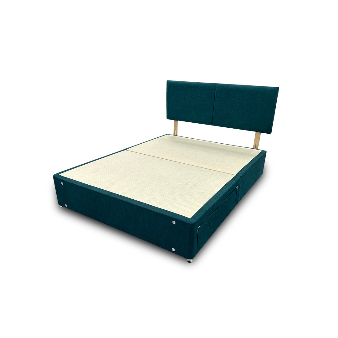 ‘Bella’ Teal Velvet Divan Base + Headboard with 2 Drawers - King