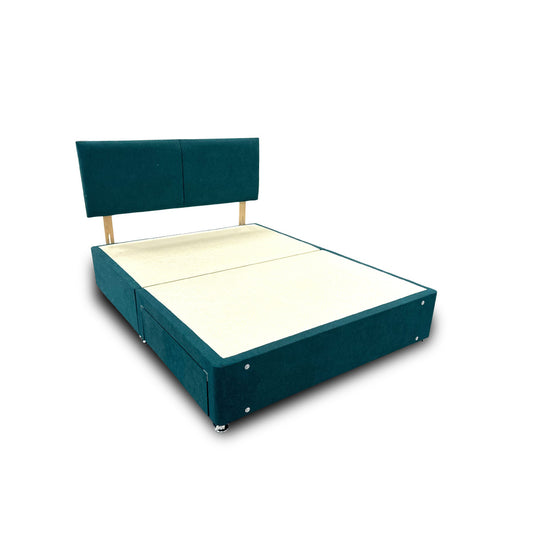 ‘Bella’ Teal Velvet Divan Base + Headboard with 2 Drawers - King