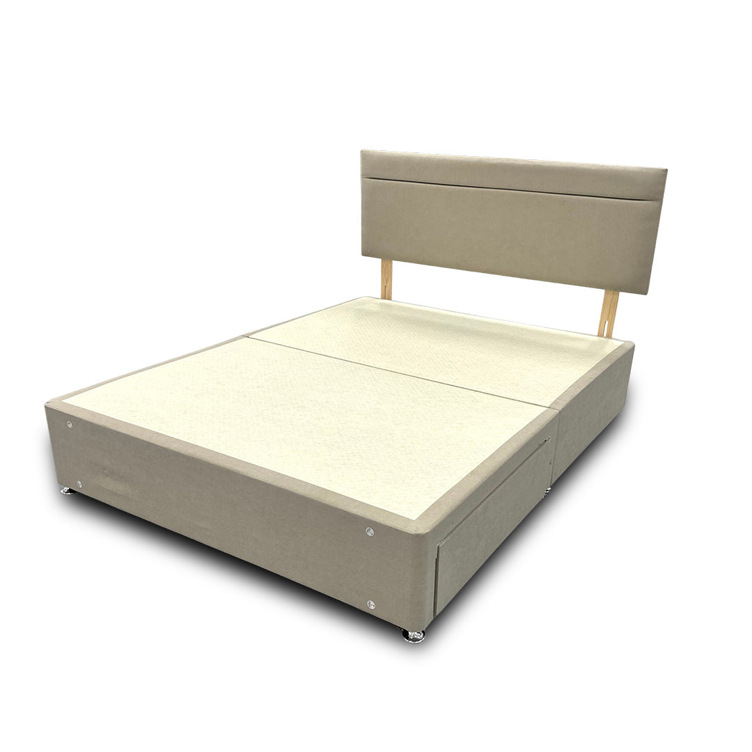 'Capella' Mink Velvet Divan Base + Headboard with 2 Drawers - King