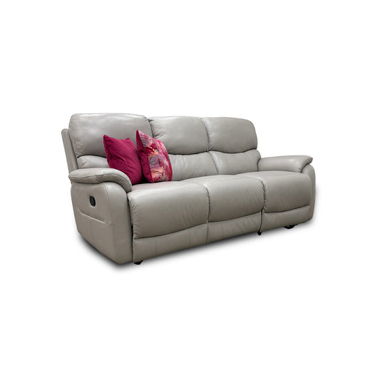 'Evelyn' Lead Grey Leather Manual Recliner 3 Seater