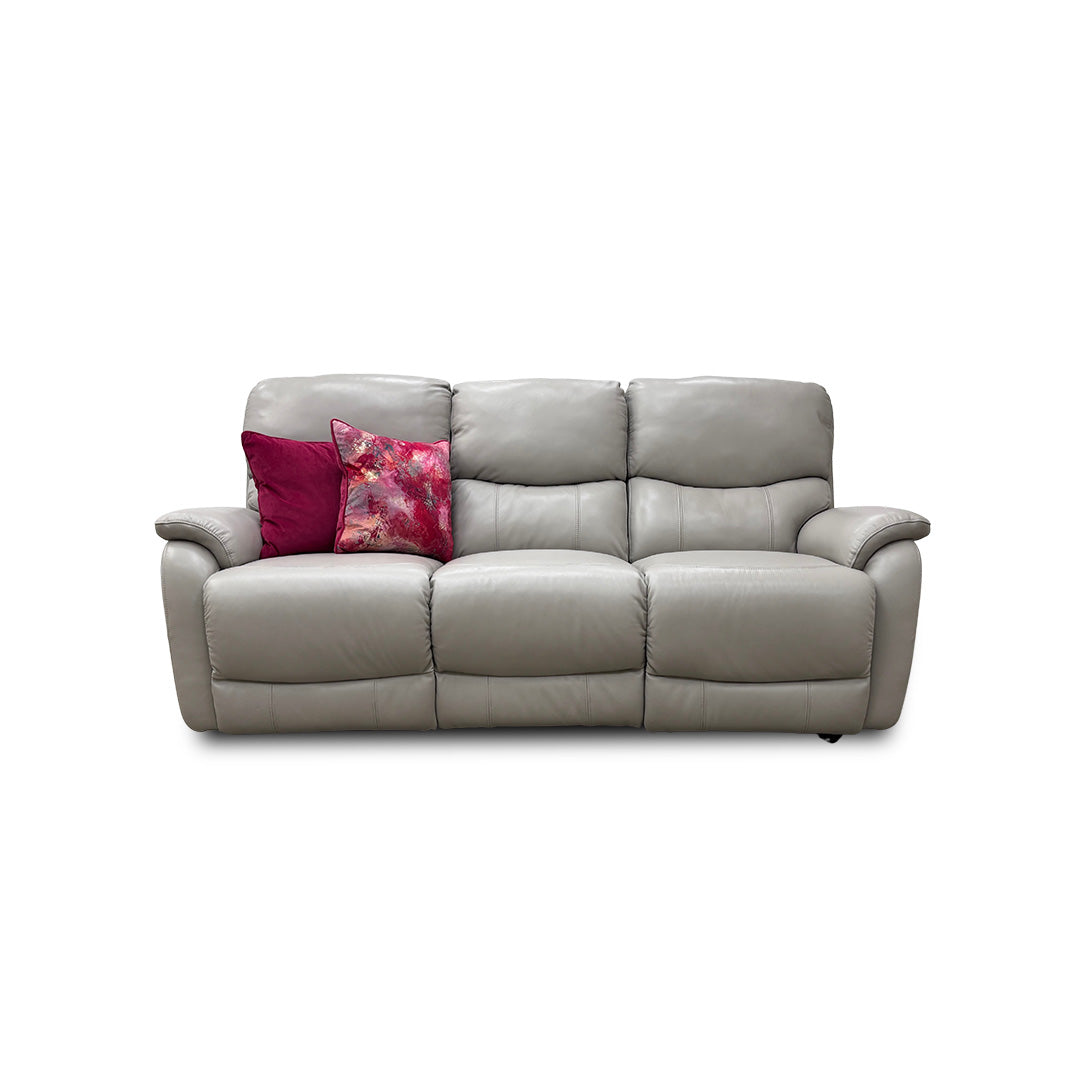 'Evelyn' Lead Grey Leather Manual Recliner 3 Seater
