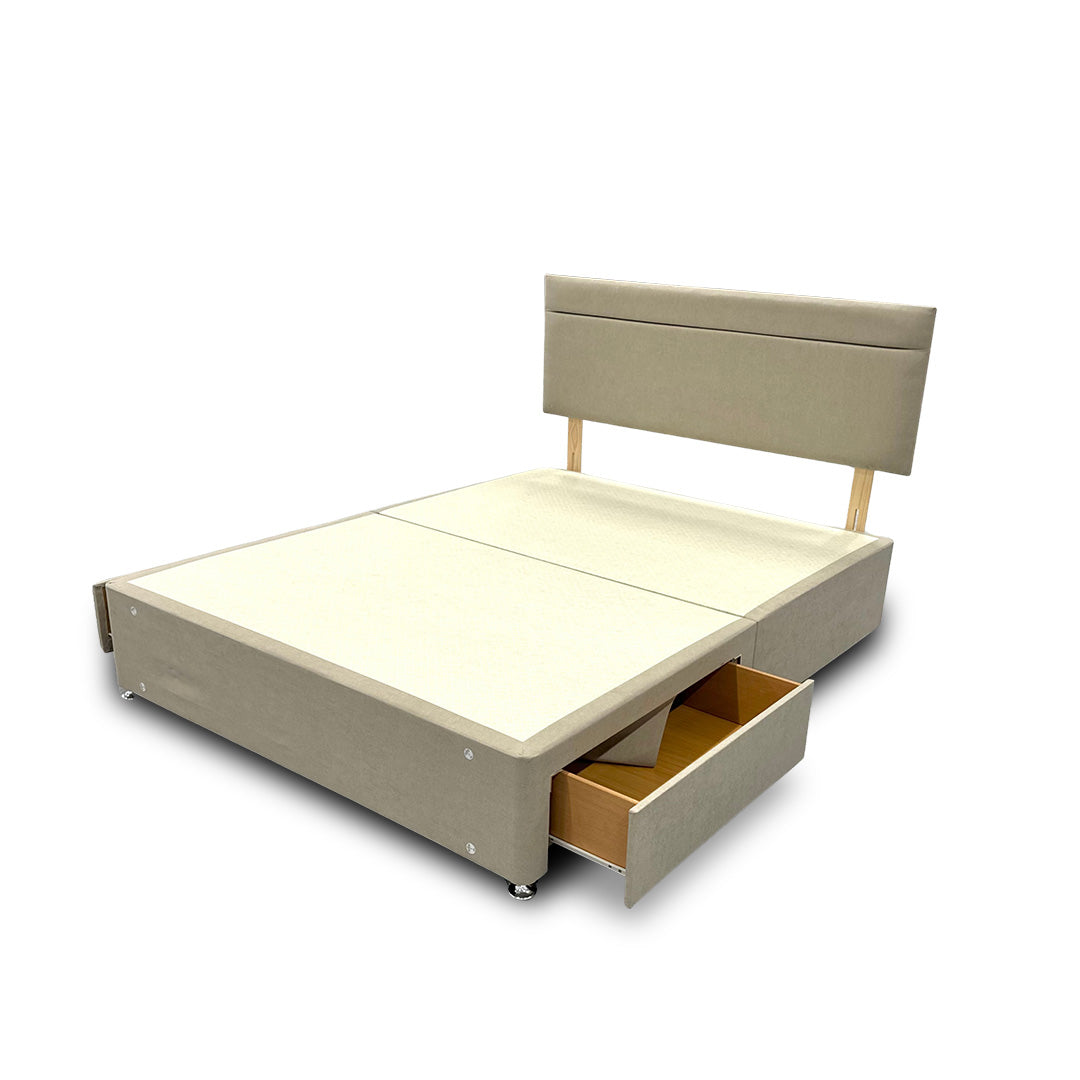 'Capella' Mink Velvet Divan Base + Headboard with 2 Drawers - King