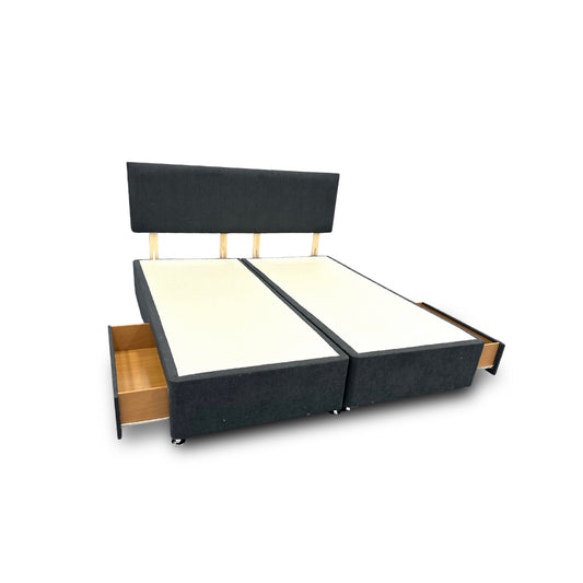 ‘Roma’ Carbon Grey Velvet Divan Base + Headboard with 2 Drawers - Super King