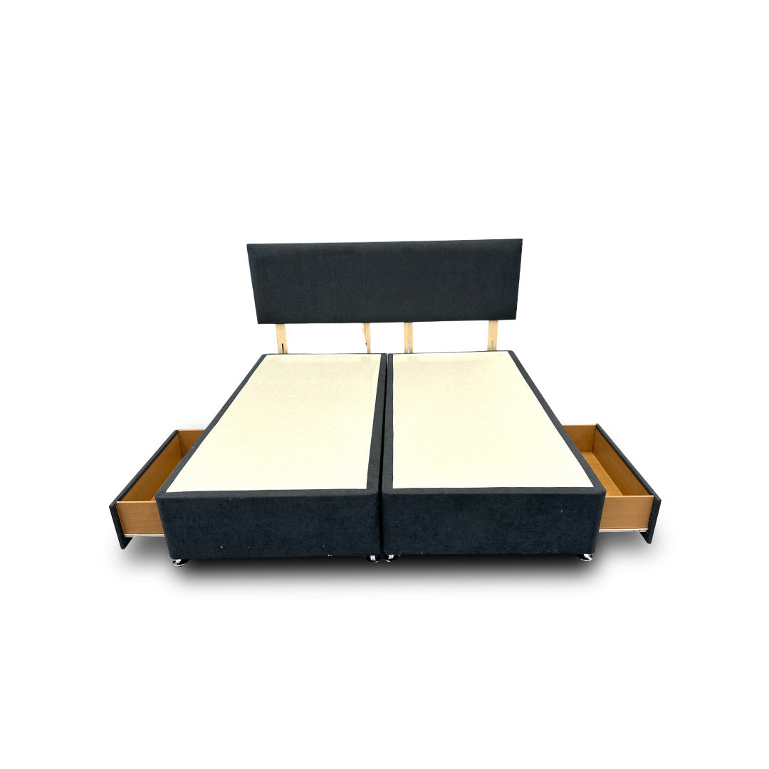‘Roma’ Carbon Grey Velvet Divan Base + Headboard with 2 Drawers - Super King