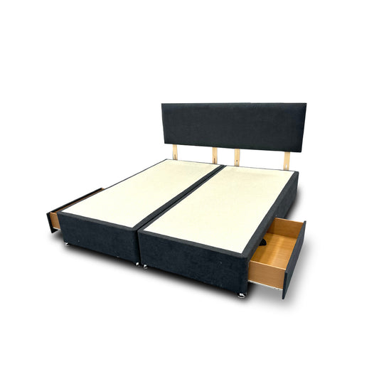 ‘Roma’ Carbon Grey Velvet Divan Base + Headboard with 2 Drawers - Super King