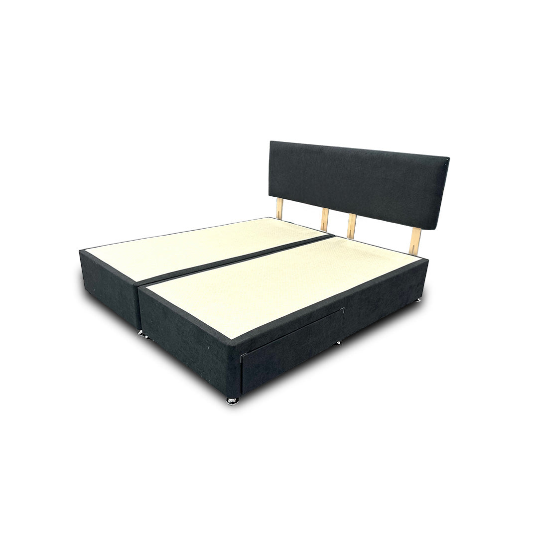 ‘Roma’ Carbon Grey Velvet Divan Base + Headboard with 2 Drawers - Super King