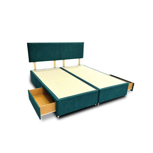 ‘Bella’ Teal Velvet Divan Base + Headboard with 2 Drawers - Super King
