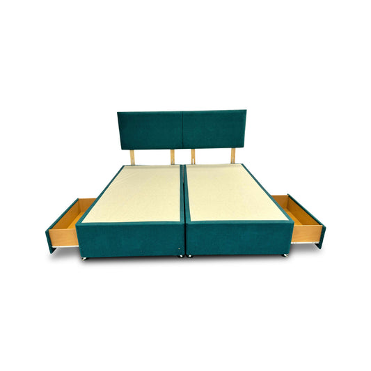 ‘Bella’ Teal Velvet Divan Base + Headboard with 2 Drawers - Super King