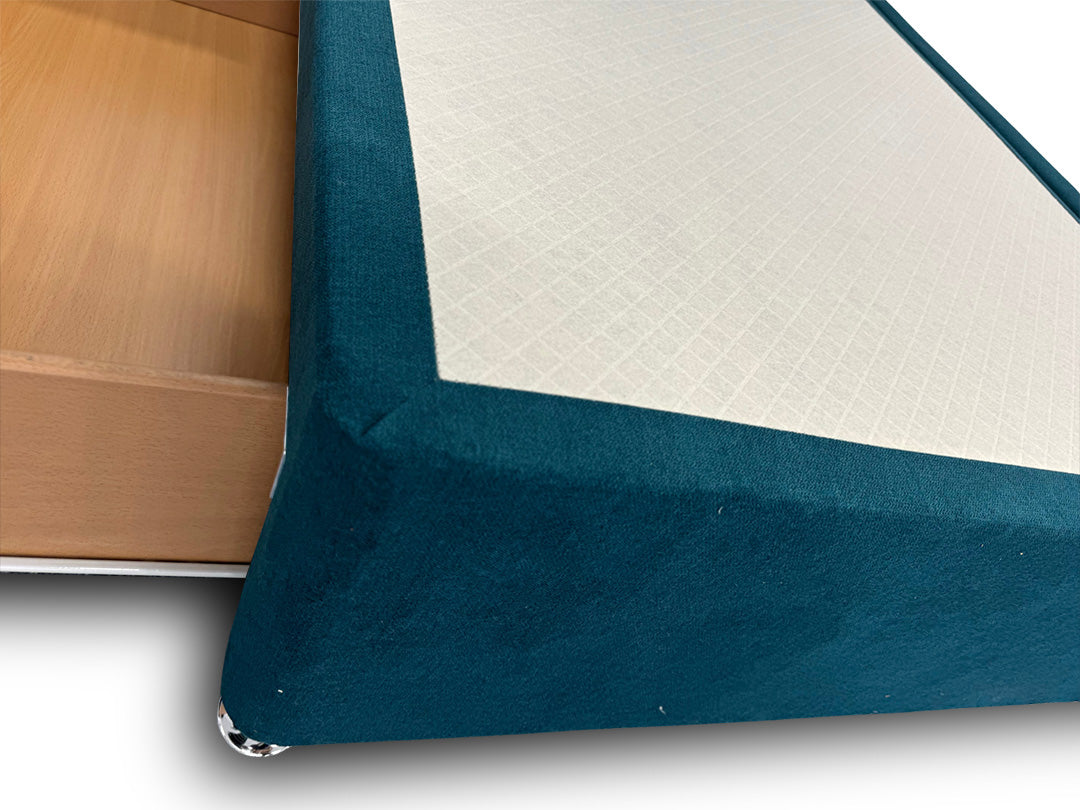 ‘Bella’ Teal Velvet Divan Base + Headboard with 2 Drawers - Super King