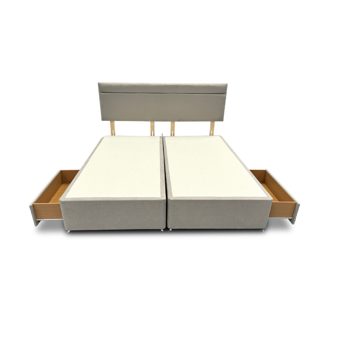 'Capella' Mink Velvet Divan Base + Headboard with 2 Drawers - Super King