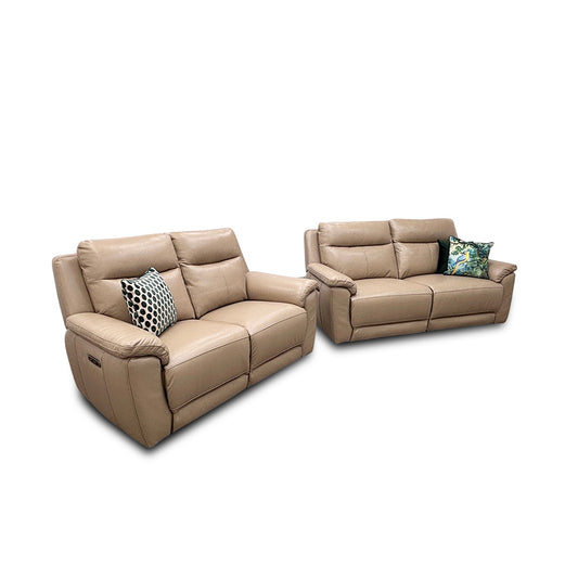 ‘Bobby’ Leather Cat-55/71 Cream 3 + 2 Seater Power Recliner Sofa Set
