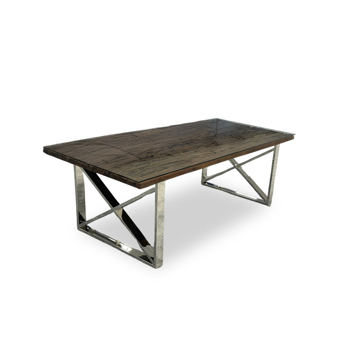 ‘Chennai’ Rustic Wood Dining Table with X-Shaped Legs